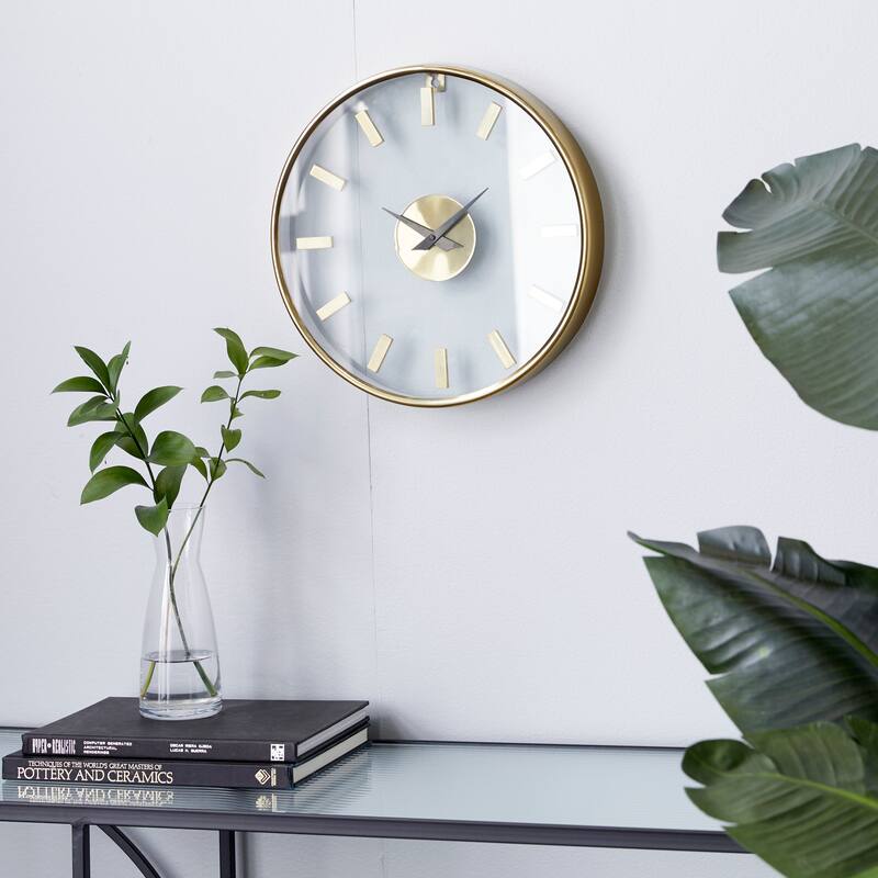 Aluminum Metal Wall Clock with Clear Face - Gold - Roche River Decor - 2"W x 14"L x 14"H