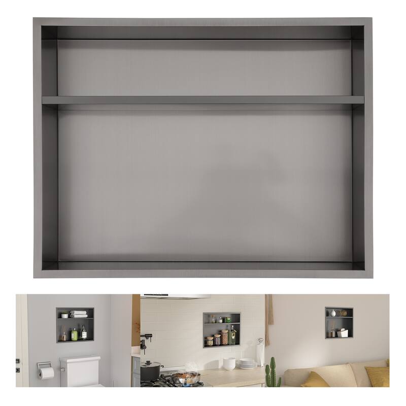 Lordear Brushed Stainless Steel 18'' x 14''Bath Shower Niche Bathroom Storage - Matte Black