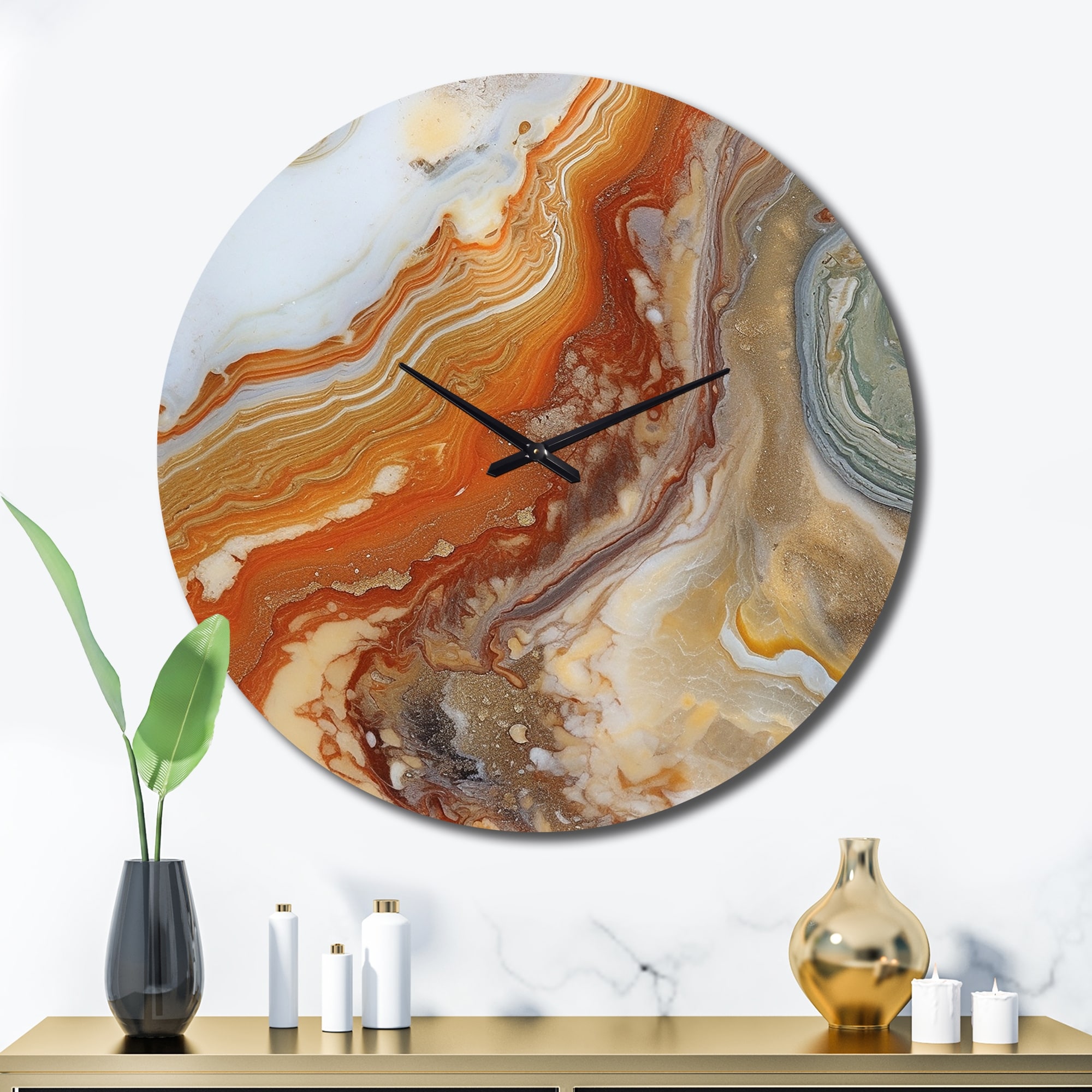 Designart "Orange Beige Aqua Symphony" Abstract Oversized Wall Clock