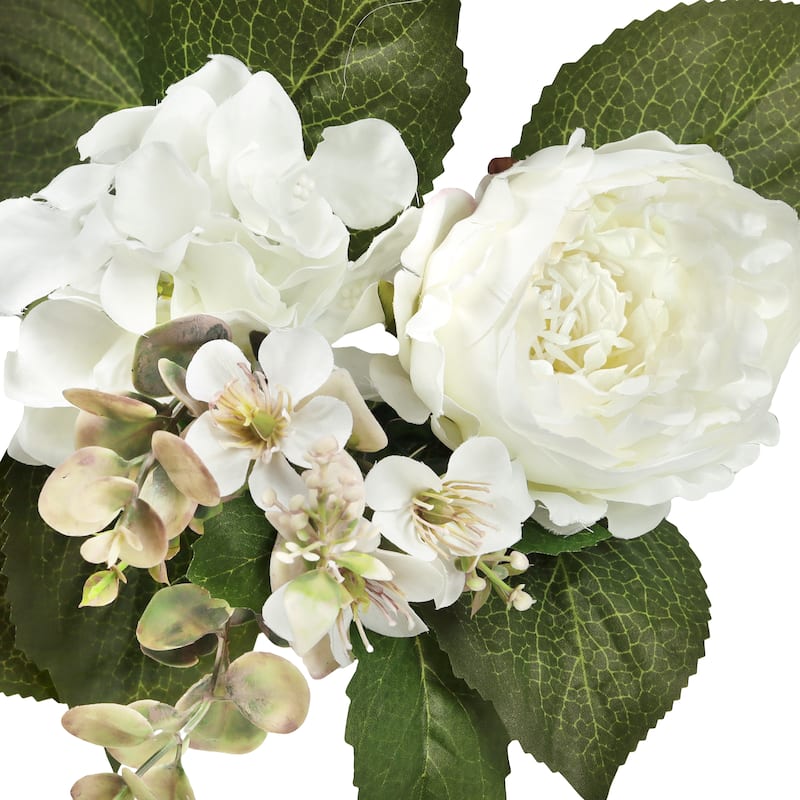 Set of 2 Cream White Artificial Mixed Peony Hydrangea Blossom Flower Stem Bush Bouquet 17in - 17" L x 11" W x 11" DP