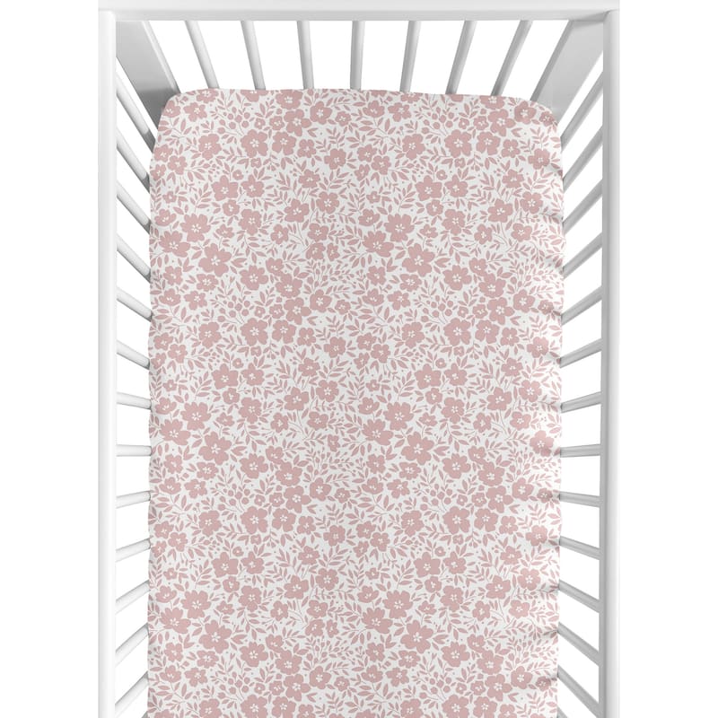 Sweet Jojo Designs Pink Ditsy Floral Girl Fitted Crib Sheet Princess Shabby Chic Abstract Rose White Mauve Flower Farmhouse