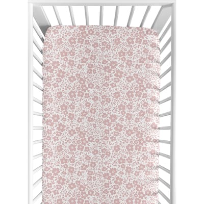 Sweet Jojo Designs Pink Ditsy Floral Girl Fitted Crib Sheet Princess Shabby Chic Abstract Rose White Mauve Flower Farmhouse