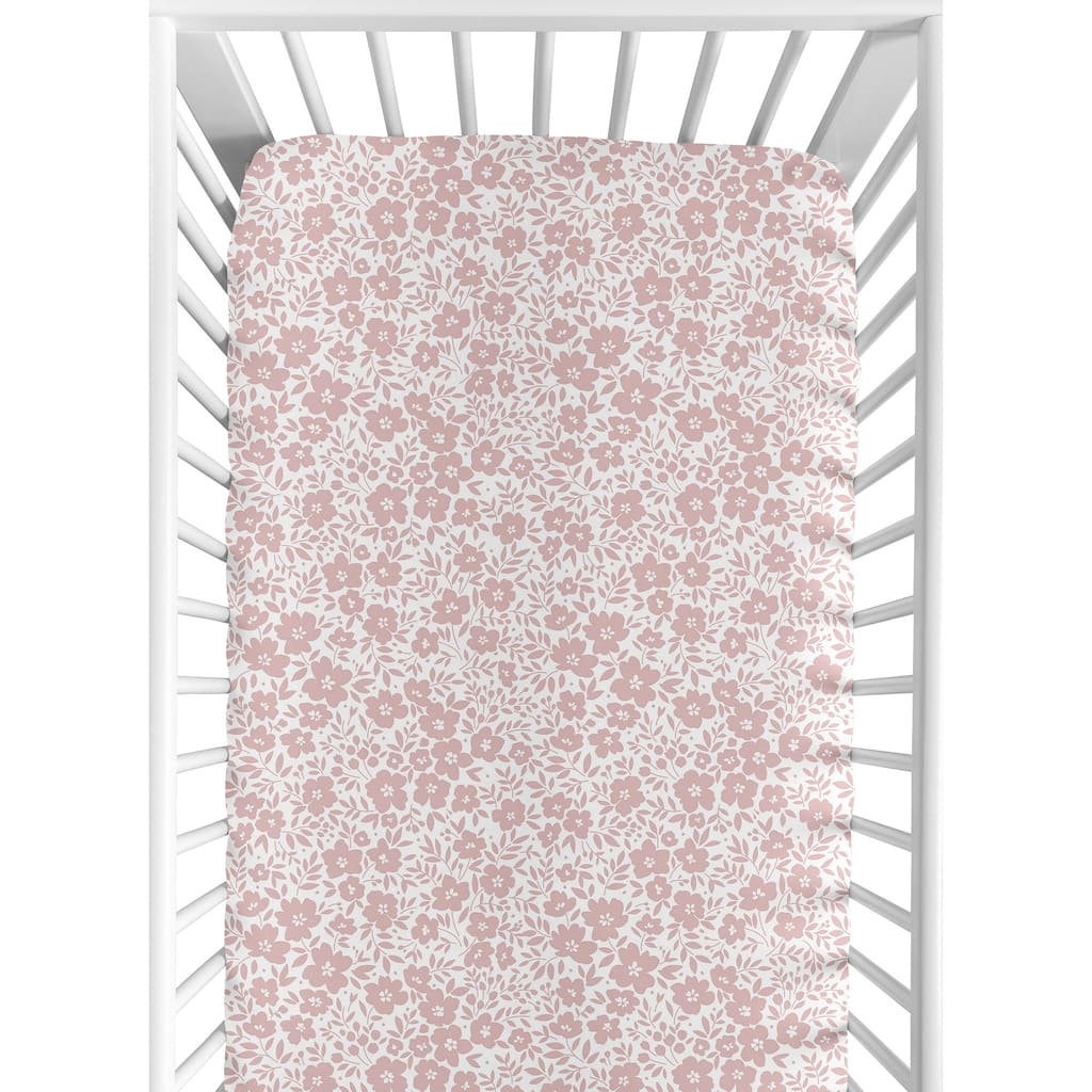 Sweet Jojo Designs Pink Ditsy Floral Girl Fitted Crib Sheet Princess Shabby Chic Abstract Rose White Mauve Flower Farmhouse