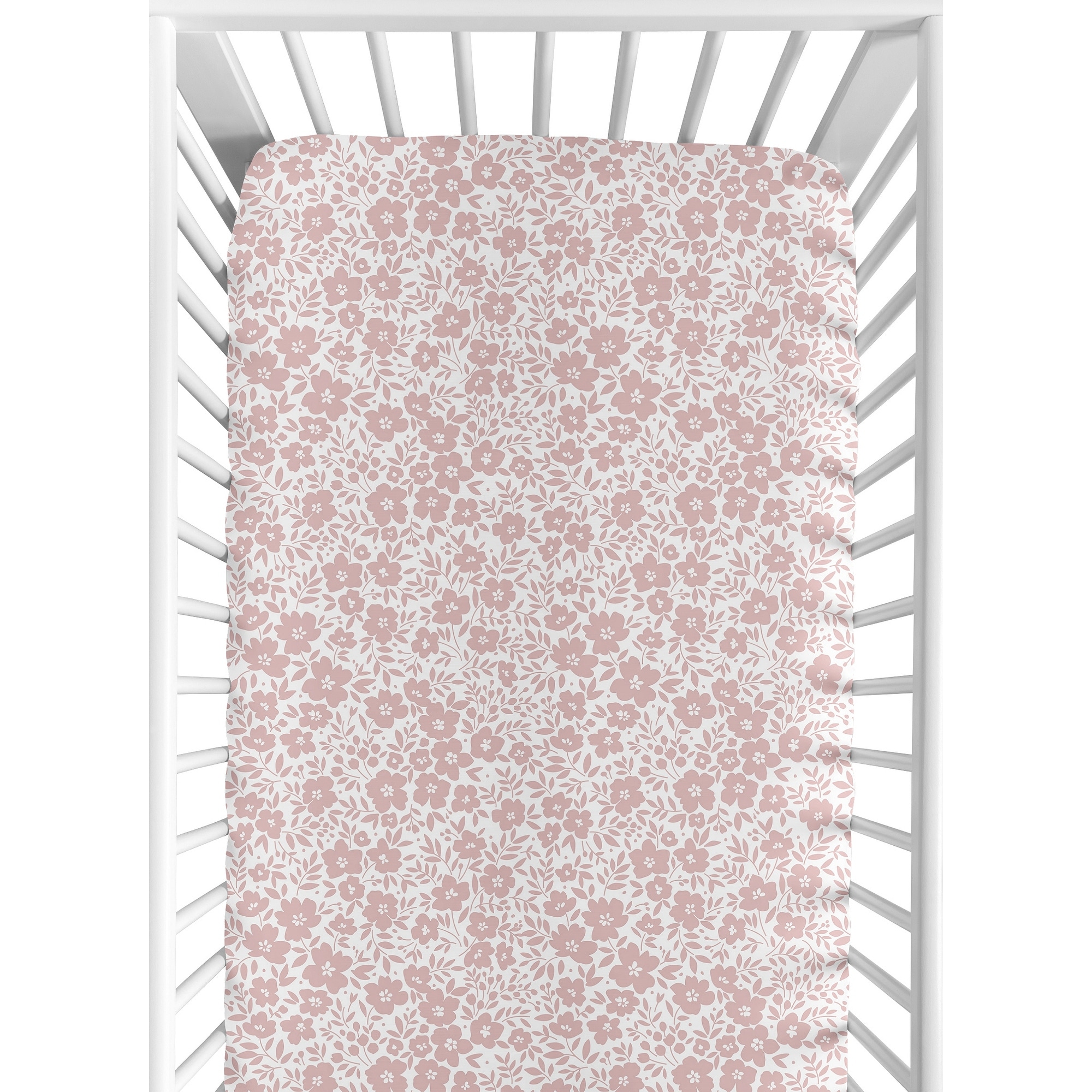 Sweet Jojo Designs Pink Ditsy Floral Girl Fitted Crib Sheet Princess Shabby Chic Abstract Rose White Mauve Flower Farmhouse