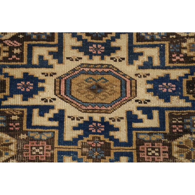 Hand Knotted Oriental 100% Wool Carpet Traditional Geometric Beige & Ivories Kazak Area Rug - 3' 9'' X 3' 0''