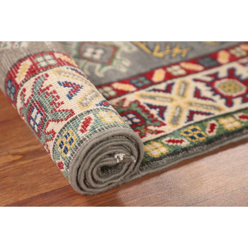 Grey Traditional Kazak Accent Rug Hand-Knotted Wool Carpet - 2'8" x 3'11"