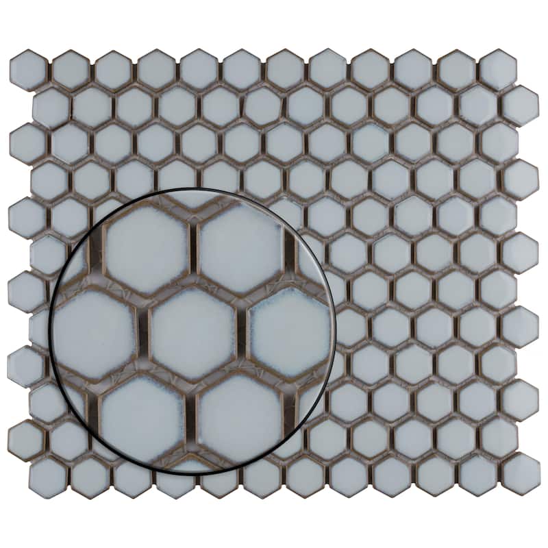 Merola Tile Hudson 1" Hex Silk White 11-7/8" x 13-1/4" Porcelain Floor and Wall Tile