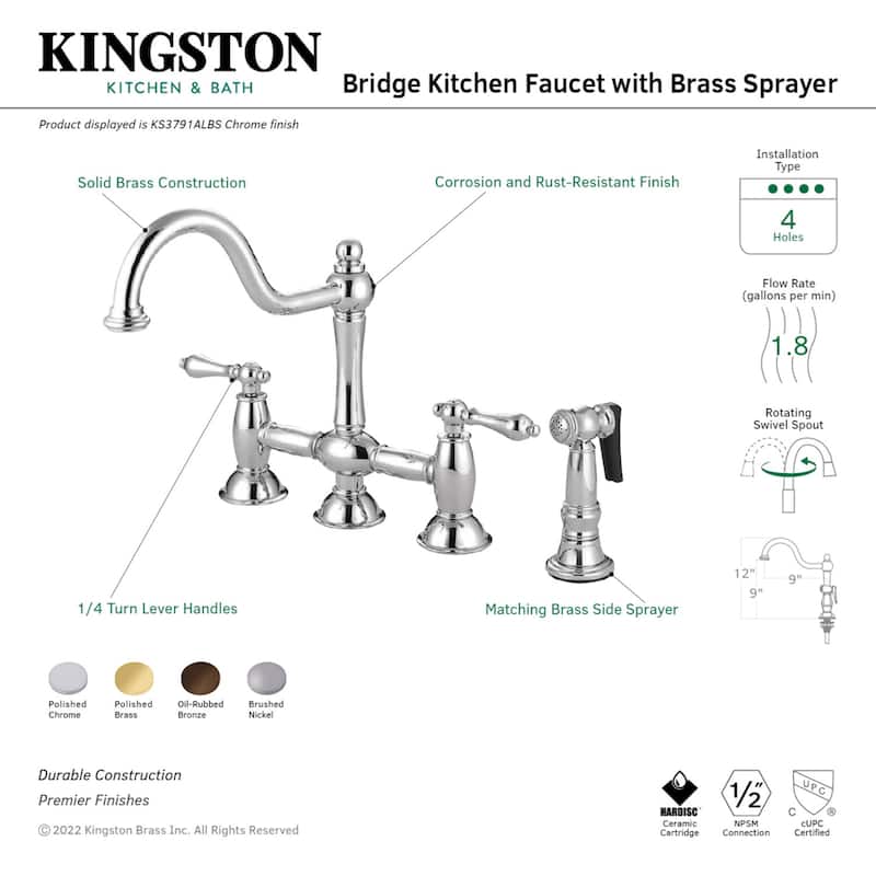 Restoration Bridge Kitchen Faucet with Brass Sprayer