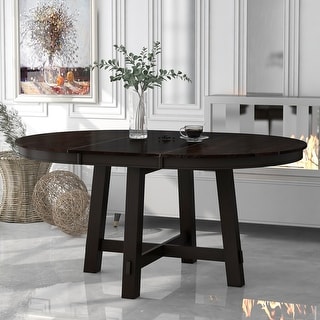 Farmhouse Wooden Round Extendable Dining Table with 16" Leaf - Bed Bath ...