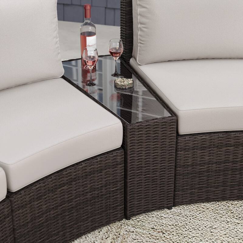Martha Stewart Rattan Patio Side Table with Glass Top - 15.75"W x 31"D x 17"H