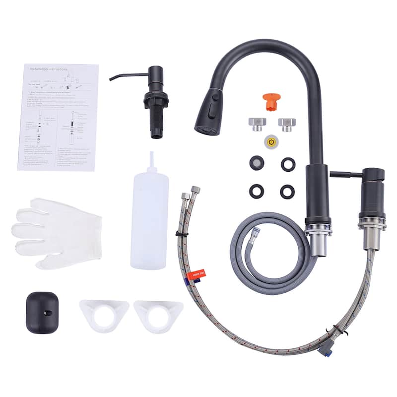 WOWOW Single Handle Pull Down Kitchen Faucet with Soap Dispenser