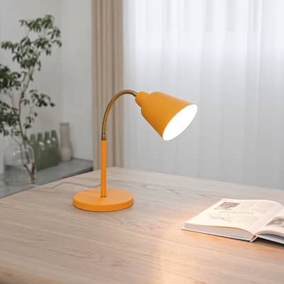 Novogratz x Globe Hugh 16" Matte Orange Desk Lamp with Adjustable Brass Gooseneck and In-Line On/Off Rocker Switch - one size