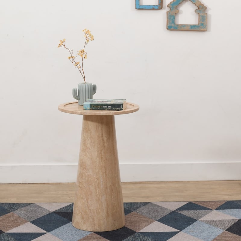 Round Marble Top Pedestal End Table - 24" - Beige
