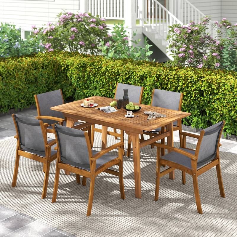 Gymax 9-Piece Acacia Wood Outdoor Dining Set for 6-8 w/ 1.97'' - Natural