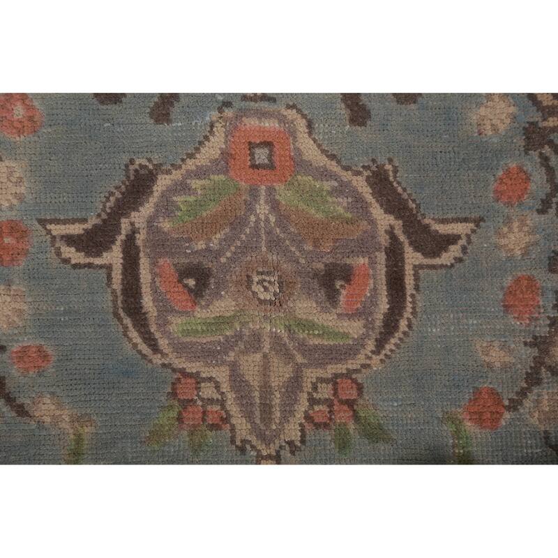 Light Blue Medallion Tabriz Persian Vintage Rug Handmade Wool Carpet - 9'2" x 12'5"