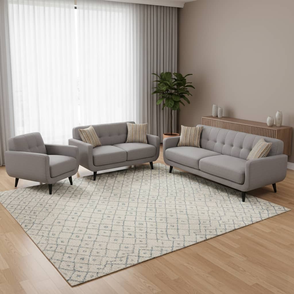 Crystal Grey 3-Piece Living Room Sofa Set