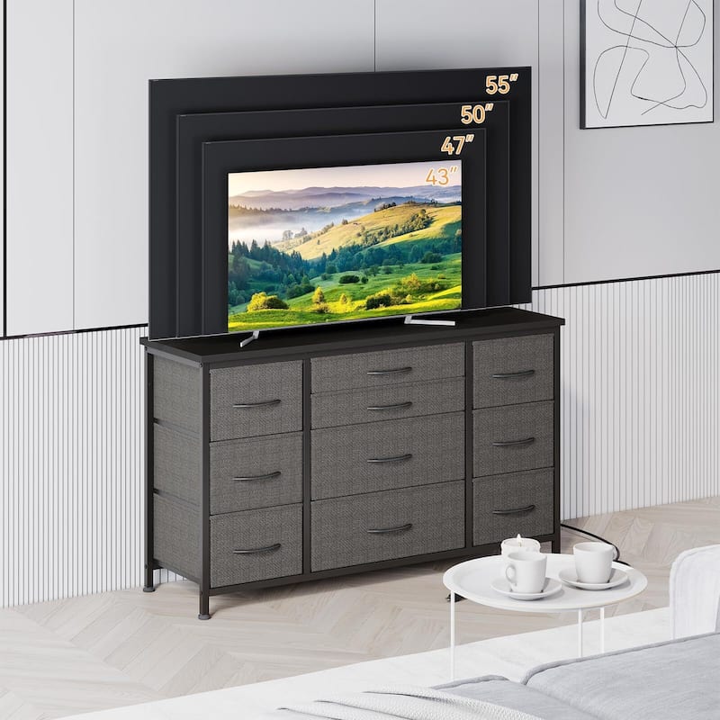 Bedroom Dresser with 10 Large Drawers for 55'' Long TV Stand - 55 inches