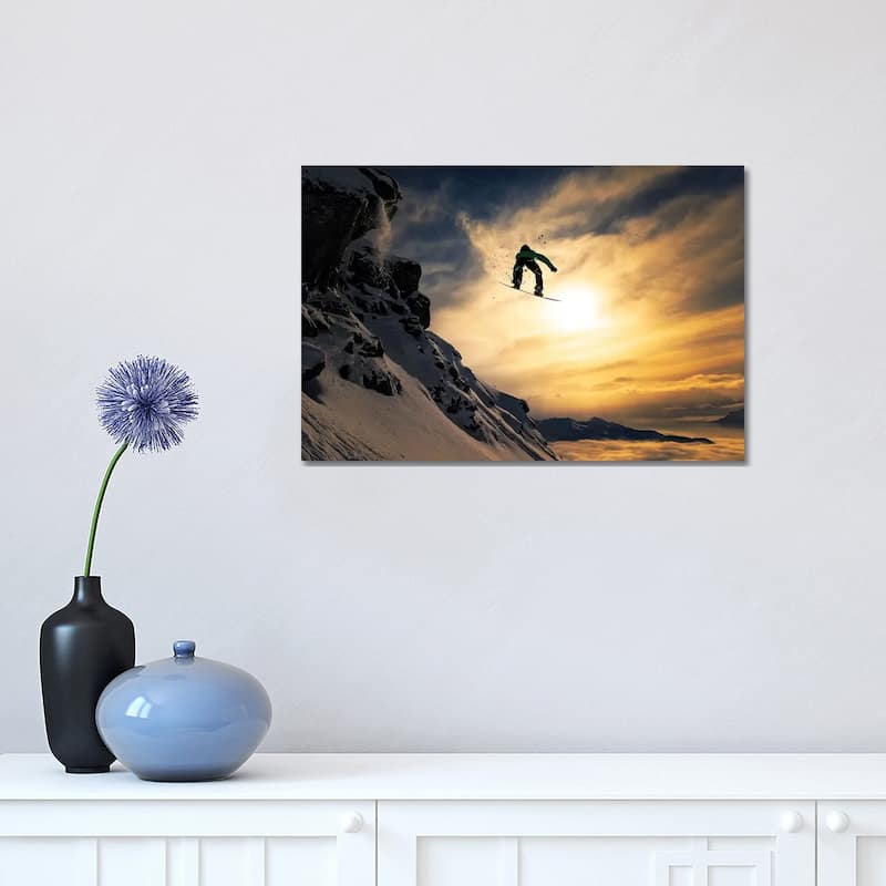 iCanvas "Sunset Snowboarding" by Jakob Sanne Canvas Print - 12x18x1.5