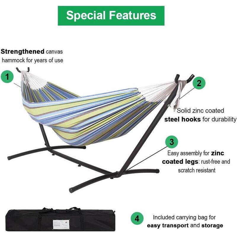 Double Cotton Hammock with Heavy Duty Steel Stand
