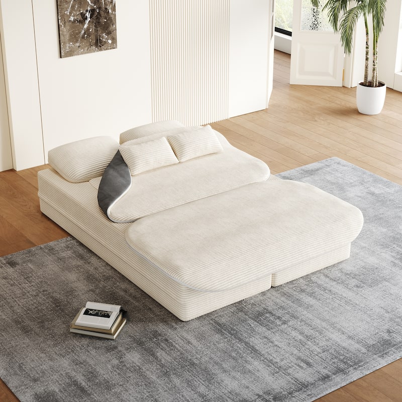 GDFStudio - Lysander Corduroy Foldable Sleeper Sofa Bed with Multi Functional Blanket