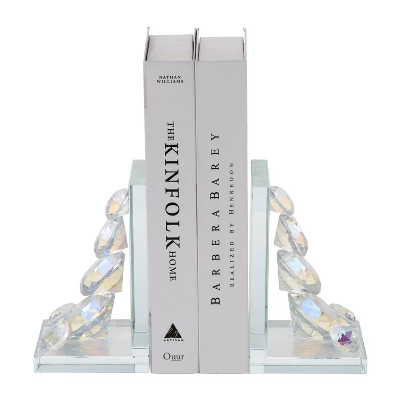Set of 2 Crystal Bookends Contemporary Frosted Clear Diamond