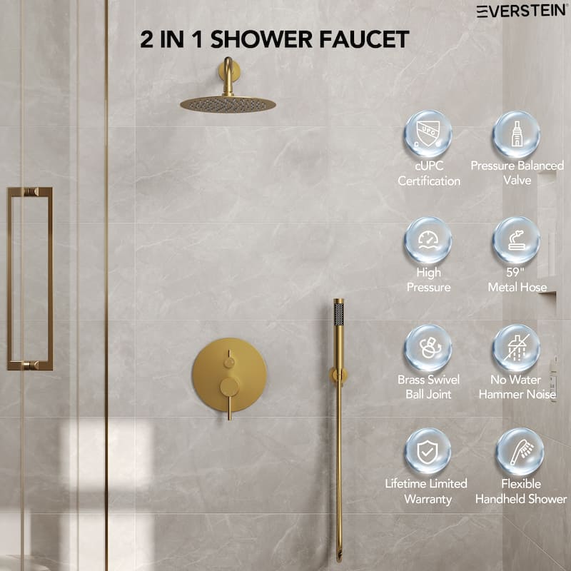 Pressure Balance Shower System with 10" Rainfall Shower Faucet and Handheld Shower Spray
