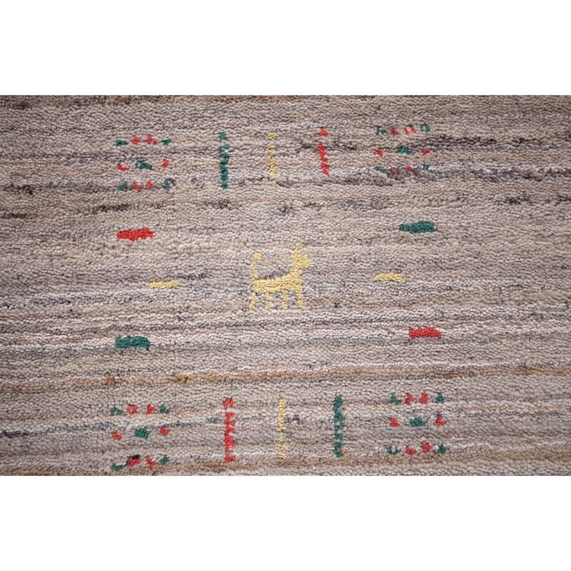 Tribal Striped Gabbeh Square Area Rug Handmade Wool Carpet - 7'10" X 7'11"