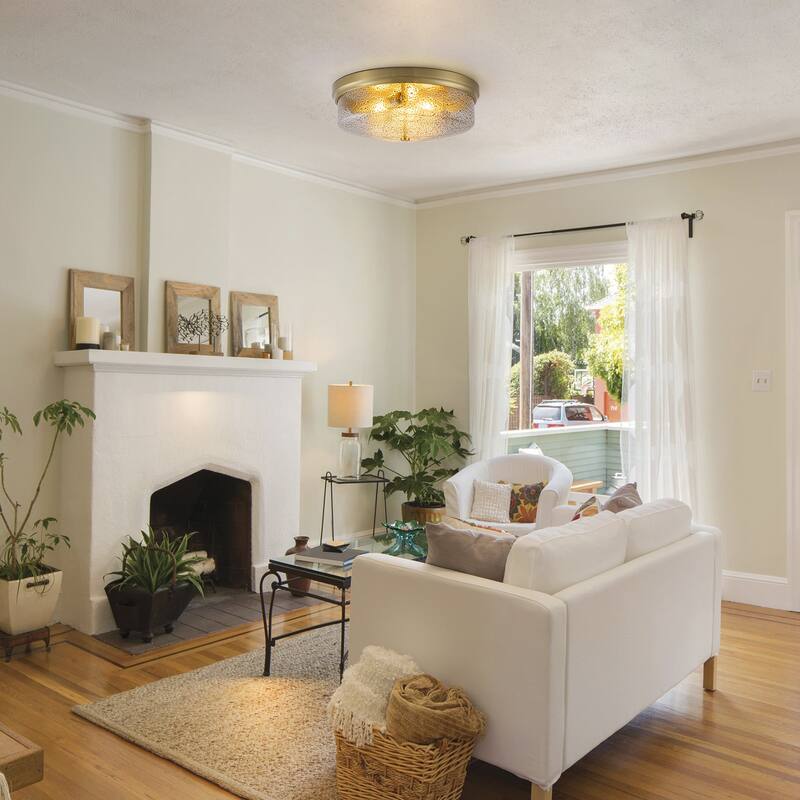 Modern 3-Light Seeded Glass Drum Flush Mount Ceiling Light