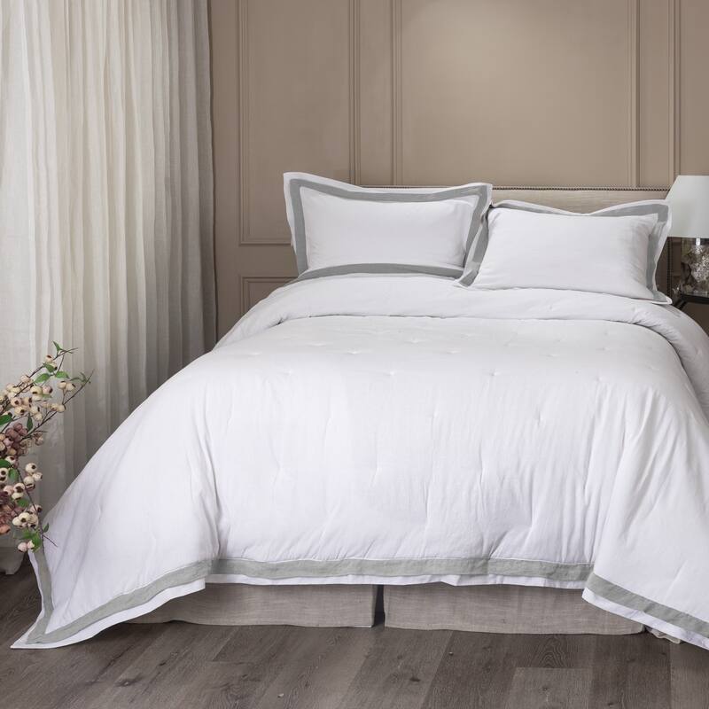 Orfeo Linen Comforter, White/Grey, Set