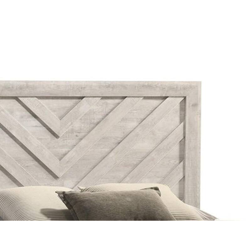 Velz Full Size Bed w Chevron Patterned Headboard, Beige Wood Finish