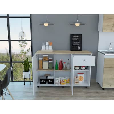 Kitchen Island Cart on Wheels, Storage Cabinet with 2-Shelf 2-Doors 1-Drawer, Floor Sideboard Storage Cabinet for Dining Room