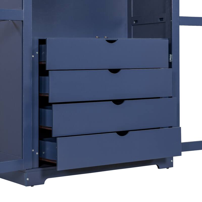 Roomfitters 75" Kitchen Pantry, Freestanding Storage Cabinet Display Cabinet with Glass Doors and 4 Drawers