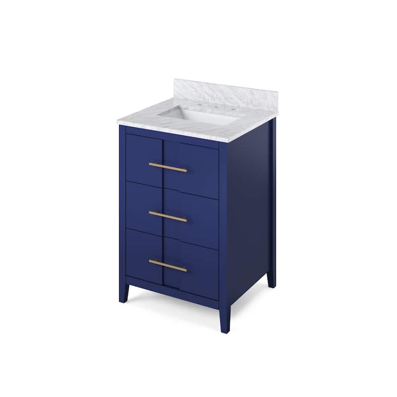 Jeffrey Alexander VKITKAT24R-MARBLE Katara 24" Free Standing Vanity - Hale Blue / White Carrara - Painted