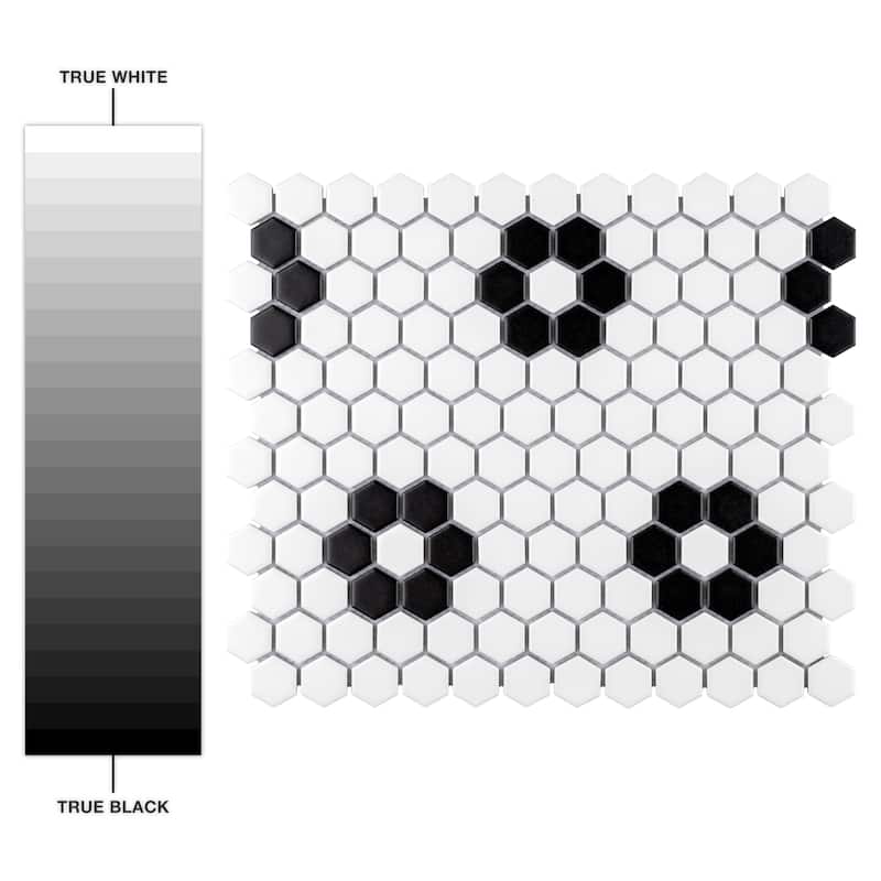 Merola Tile Metro 1" Hex Matte White w/Flower 10-1/4" x 11-7/8" Porcelain Floor and Wall Tile