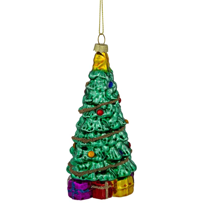 5.5" Shiny Green Decorated Holiday Tree Hanging Glass Christmas Ornament