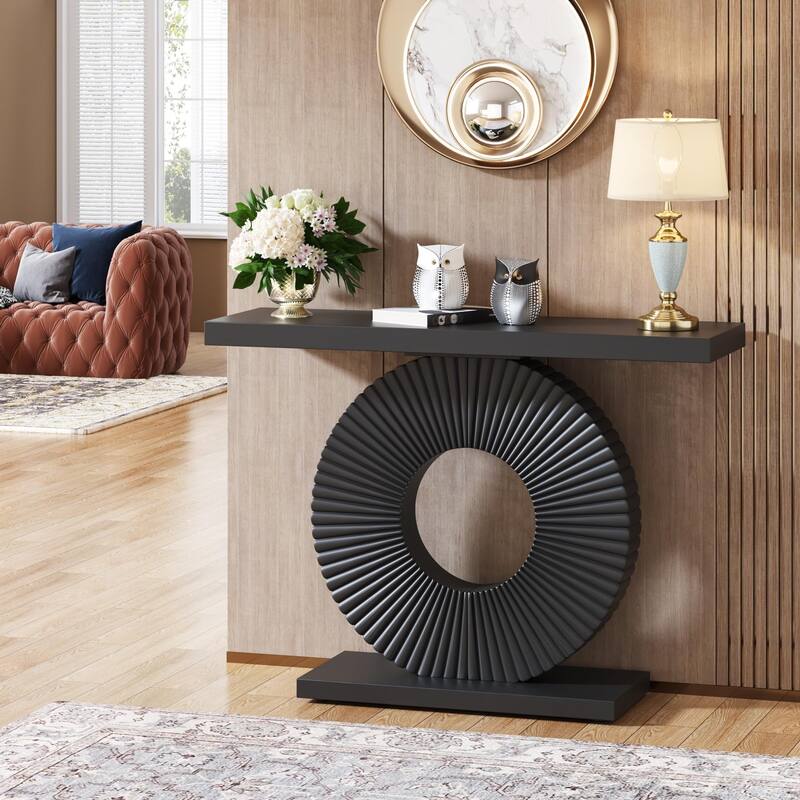Modern Console Table with Geometric Base, 40 inch Wood Entryway Sofa Table