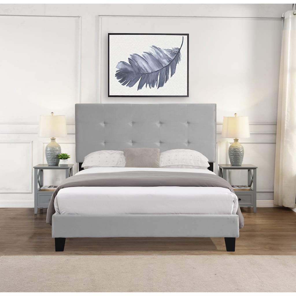 Queen Size Upholstered Platform Bed with Tufted Headboard, No Box Spring Needed