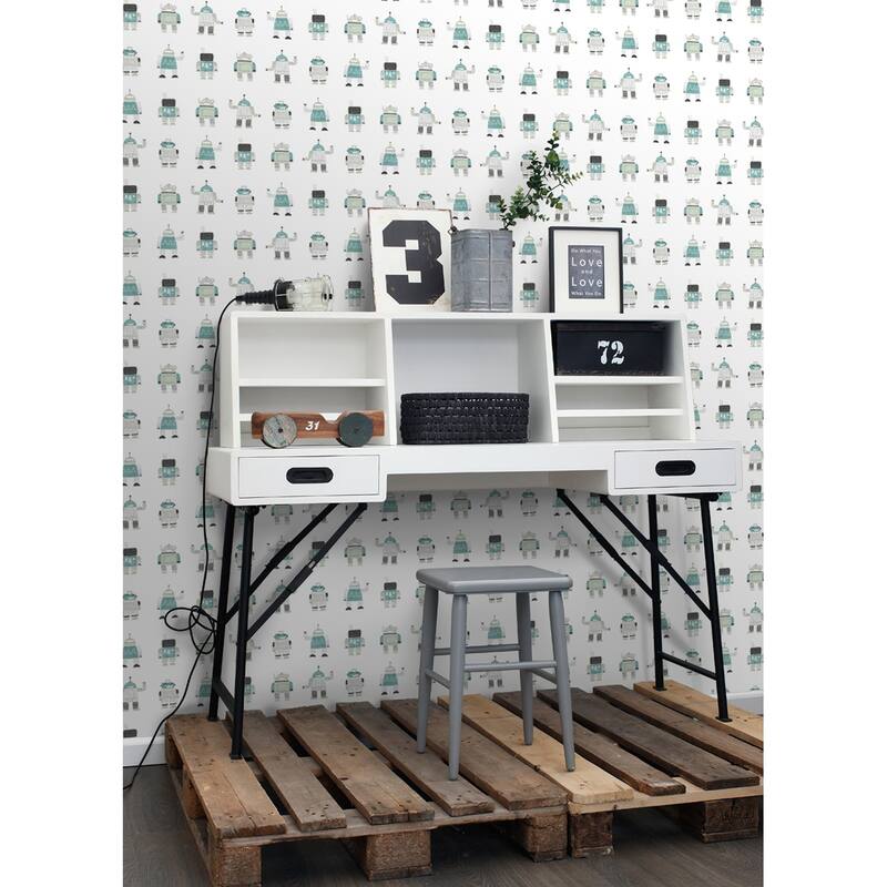 Chesapeake Callum Teal Robots Wallpaper - 20.9 x 396 x 0.025