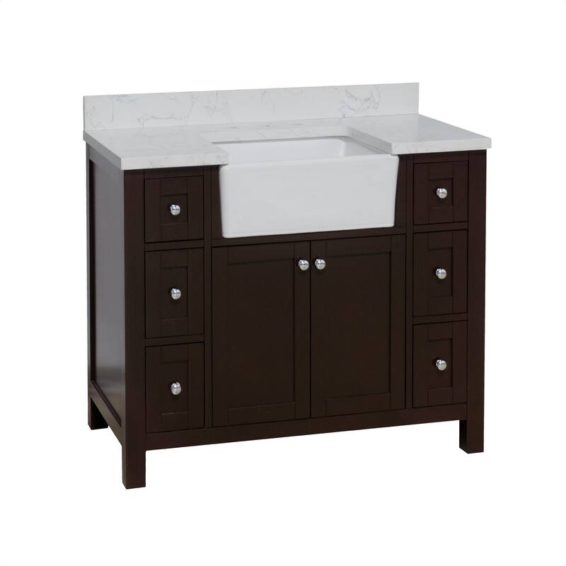 KitchenBathCollection Yorkshire 42" Farmhouse Bathroom Vanity with Engineered Marble Top