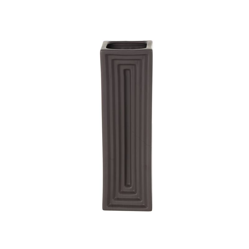 Ceramic Geometric Concaved Rectangular Vase - Black - Roche River Decor