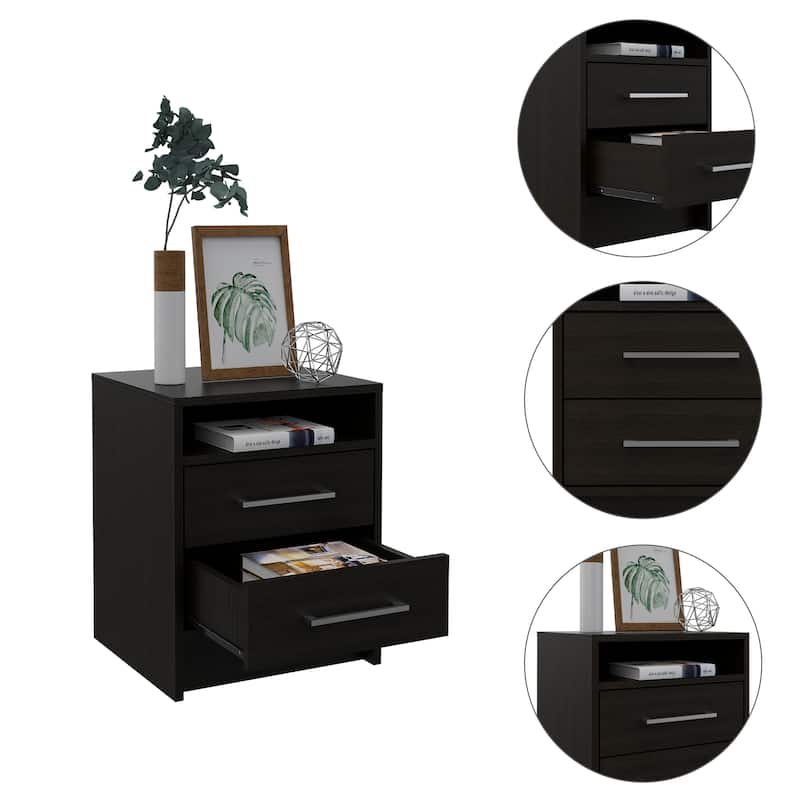 Rowley 2-Drawer 1-Shelf Rectangle Nightstand Black Wengue，Suitable for bedrooms,living rooms,apartments