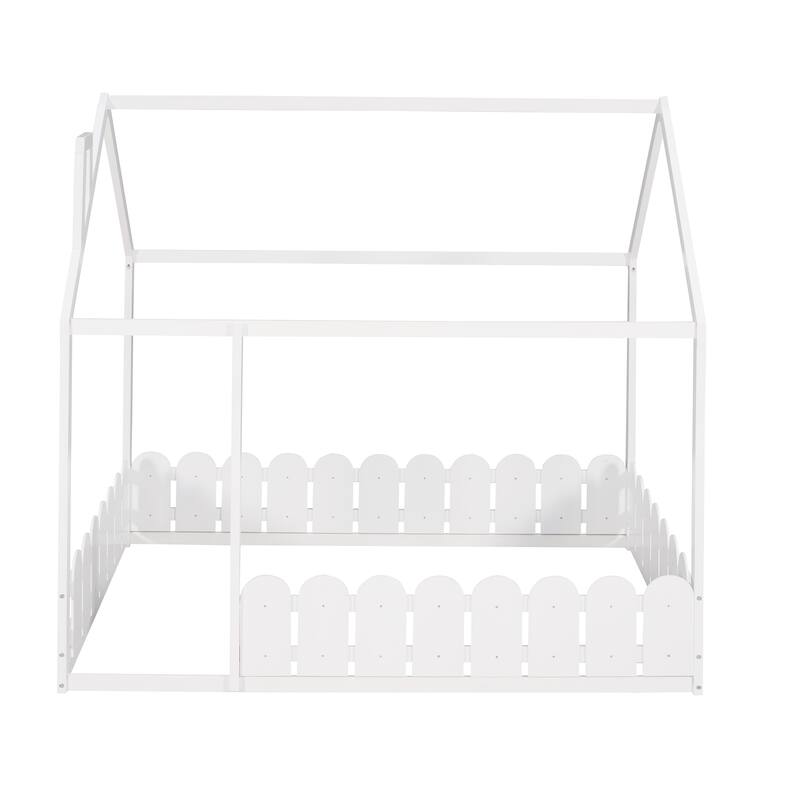 Full House Bed Frame for Kids, Sturdy Pine Wood with Playhouse Design and Fence