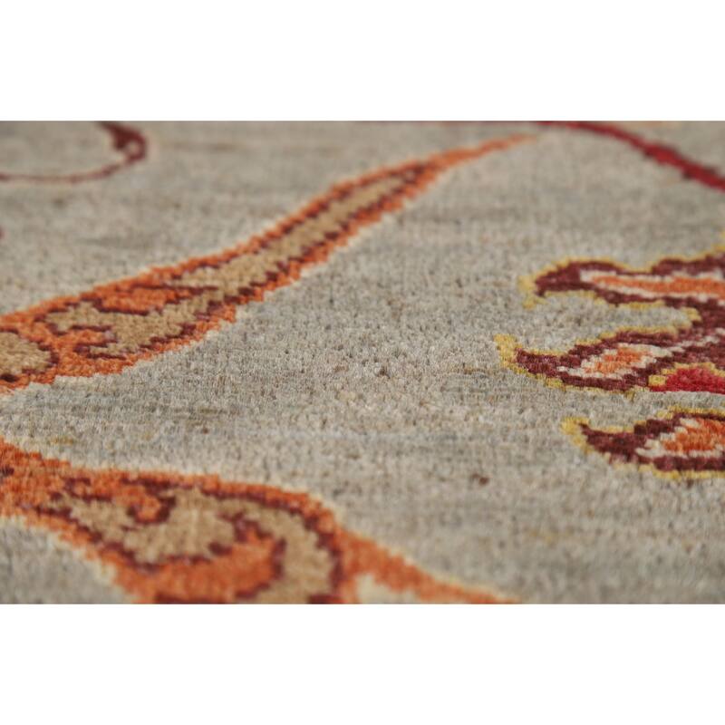 Vegetable Dye Ziegler Area Rug Handmade Green Floral Wool Carpet - 7'11" x 9'10"