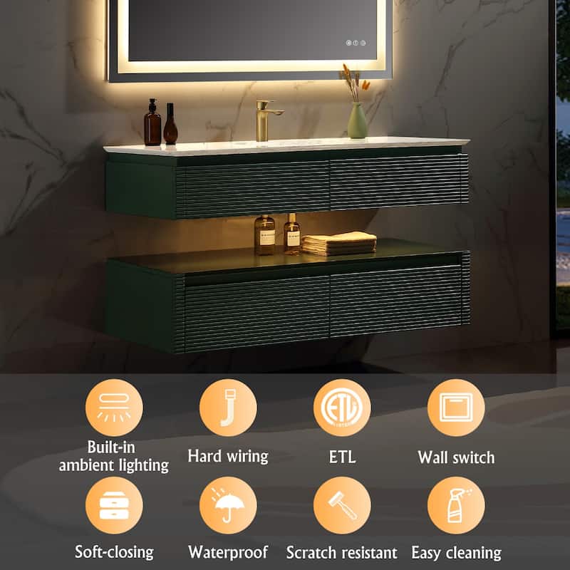 Modland 36''/48'' Floating Bathroom Vanity with ETL-Certified LED Lighting, Soft-Close Drawers & Waterproof, Green