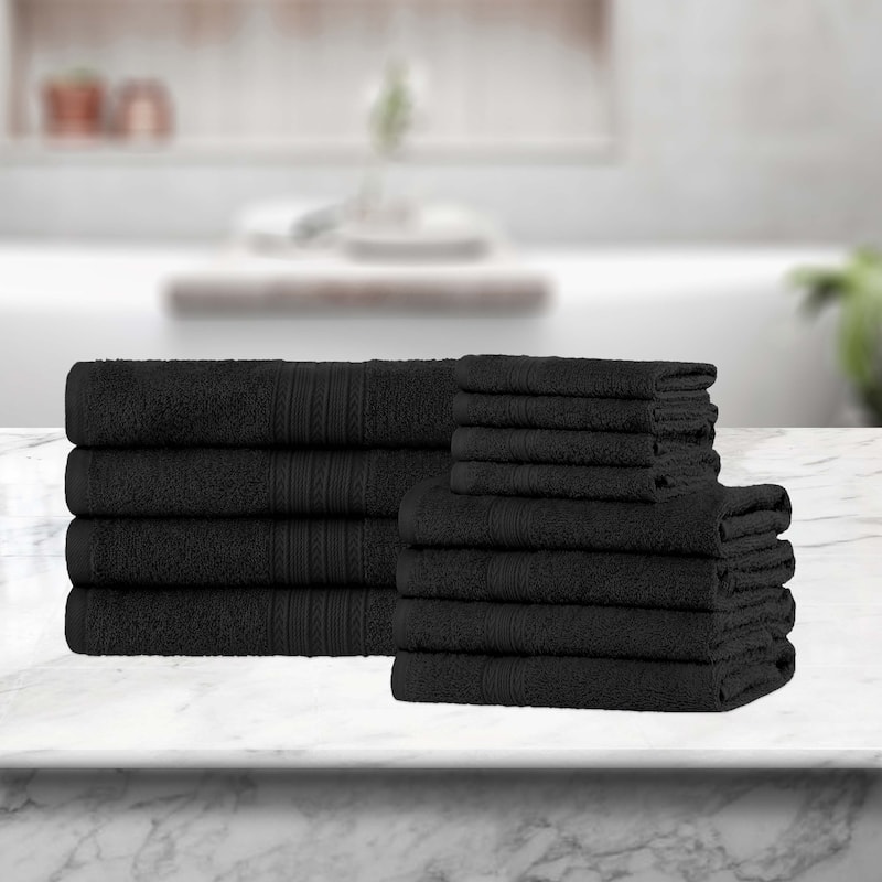 Superior Eco-Friendly Sustainable Cotton 12-Piece Bathroom Towel Set - Black