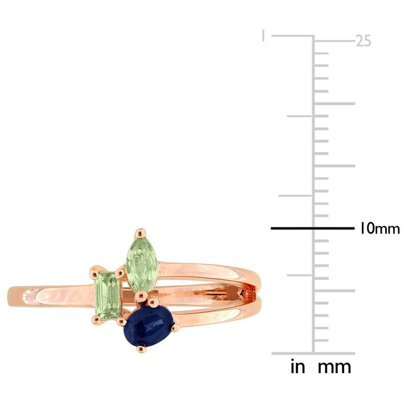 Miadora Multi-Gem Three Stone Split Shank Ring Sterling Silver