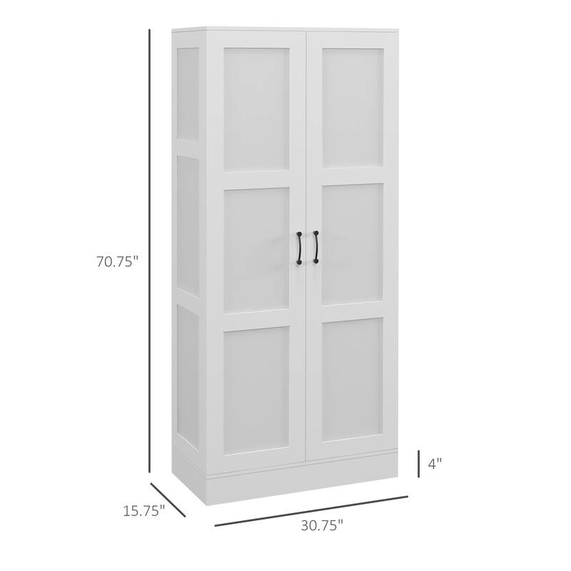 71" Tall Storage Cabinet with Movable Storage Shelves, Modern Style Pantry Cupboard Cabinet with Soft Close Doors, White