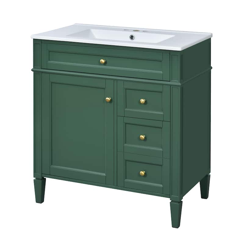 30 inch MDF Freestanding Bathroom Vanity Set with Integrated Sink and Drawers - 30" x 18"