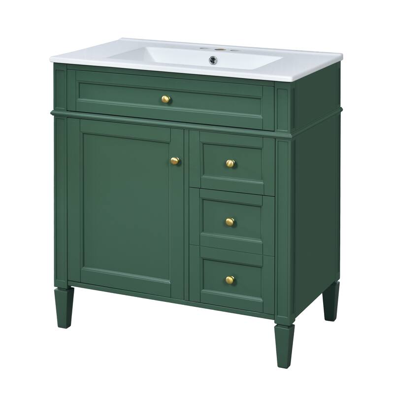 GDFStudio - Montvale Modern Freestanding Bathroom Vanity Set with Mirror Cabinet, Resin Sink & a Tip-out Drawer - 30'W