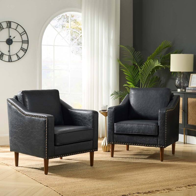 Duarte Transitional Armchair with Sloped Arms Set of 2 - BLACK